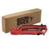 Bison River Rescue Knife with stainless steel blade, glass breaker and setbelt cutter.